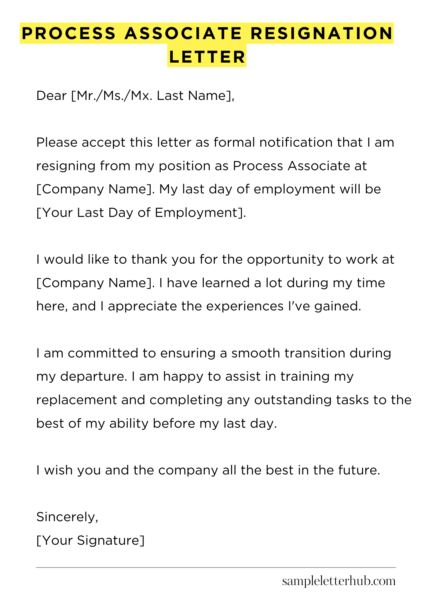 Process Associate Resignation Letter