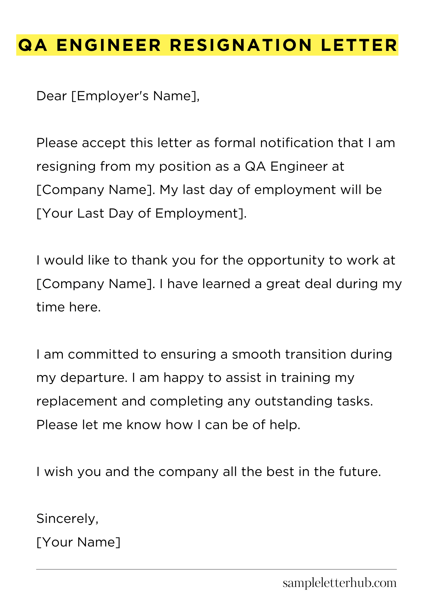 Qa Engineer Resignation Letter