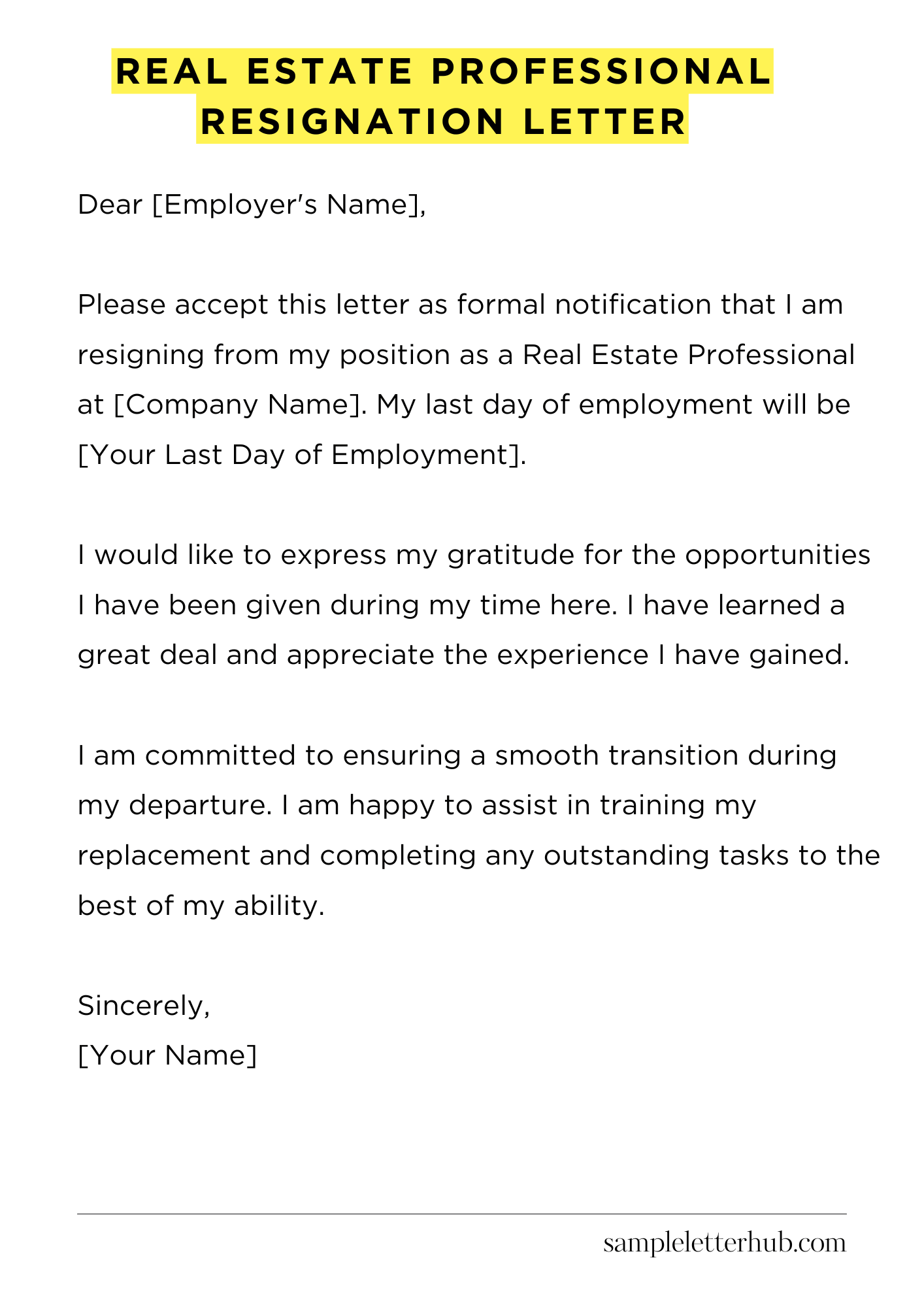 Real Estate Professional Resignation Letter