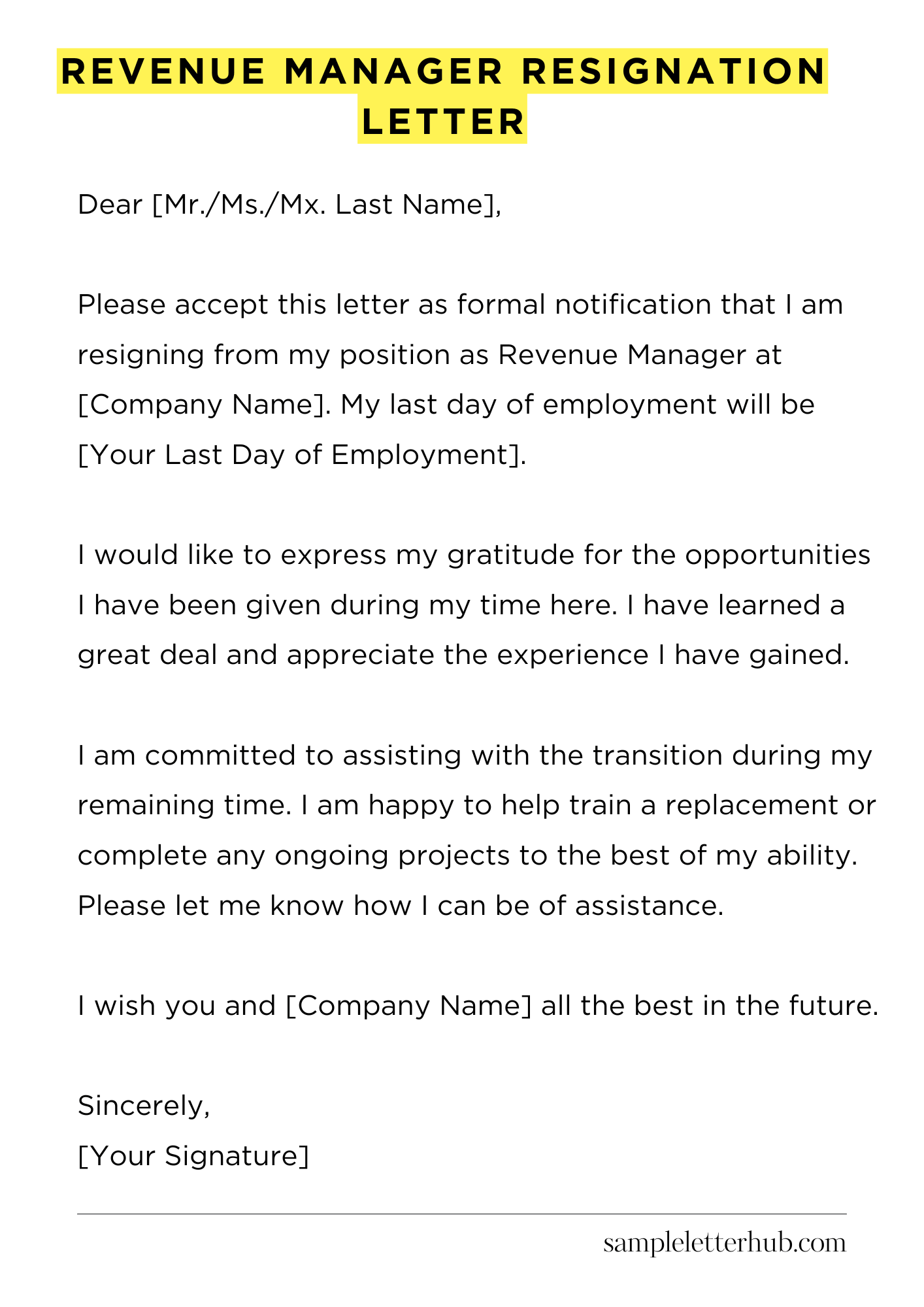 Revenue Manager Resignation Letter