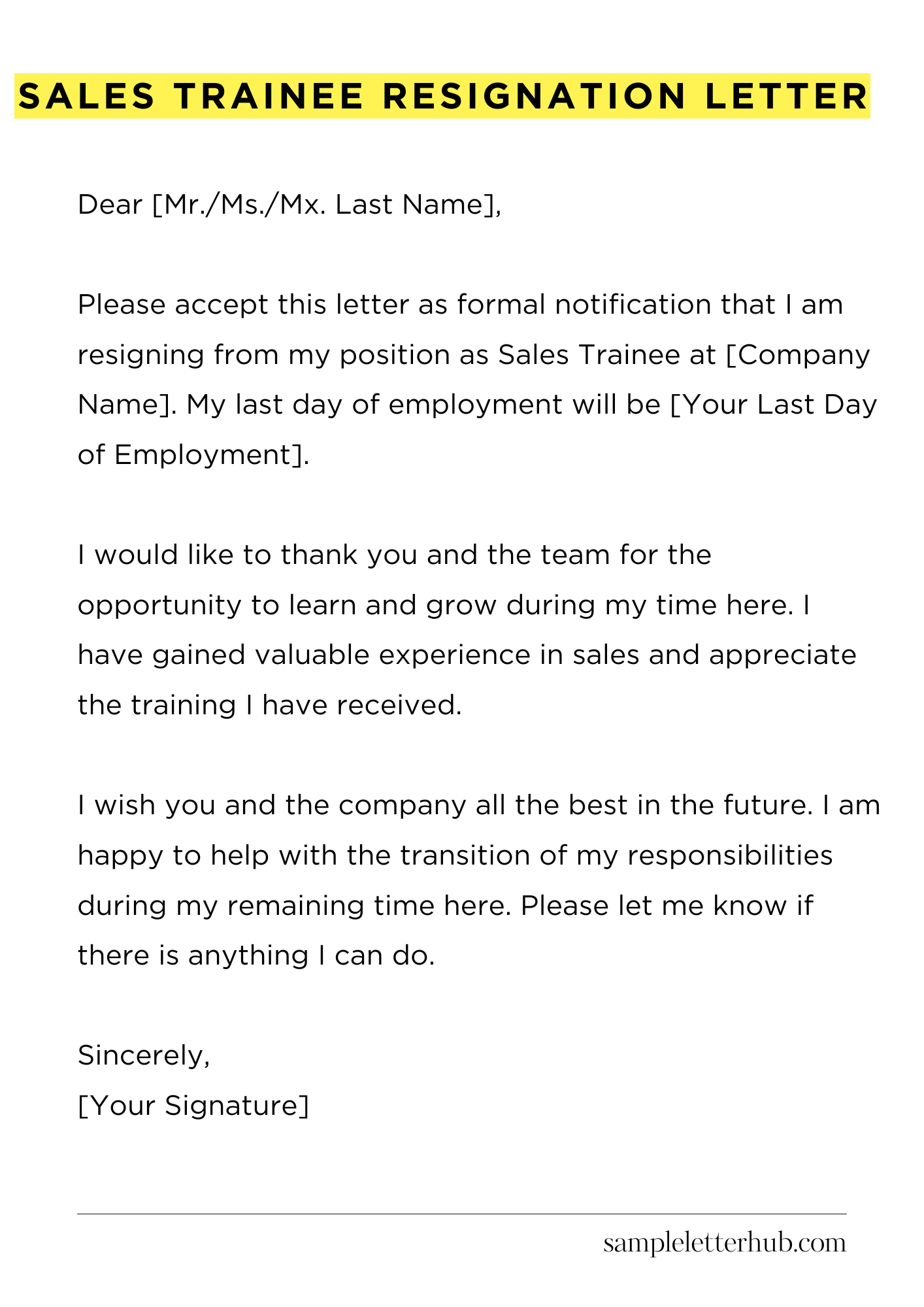 Sales Trainee Resignation Letter