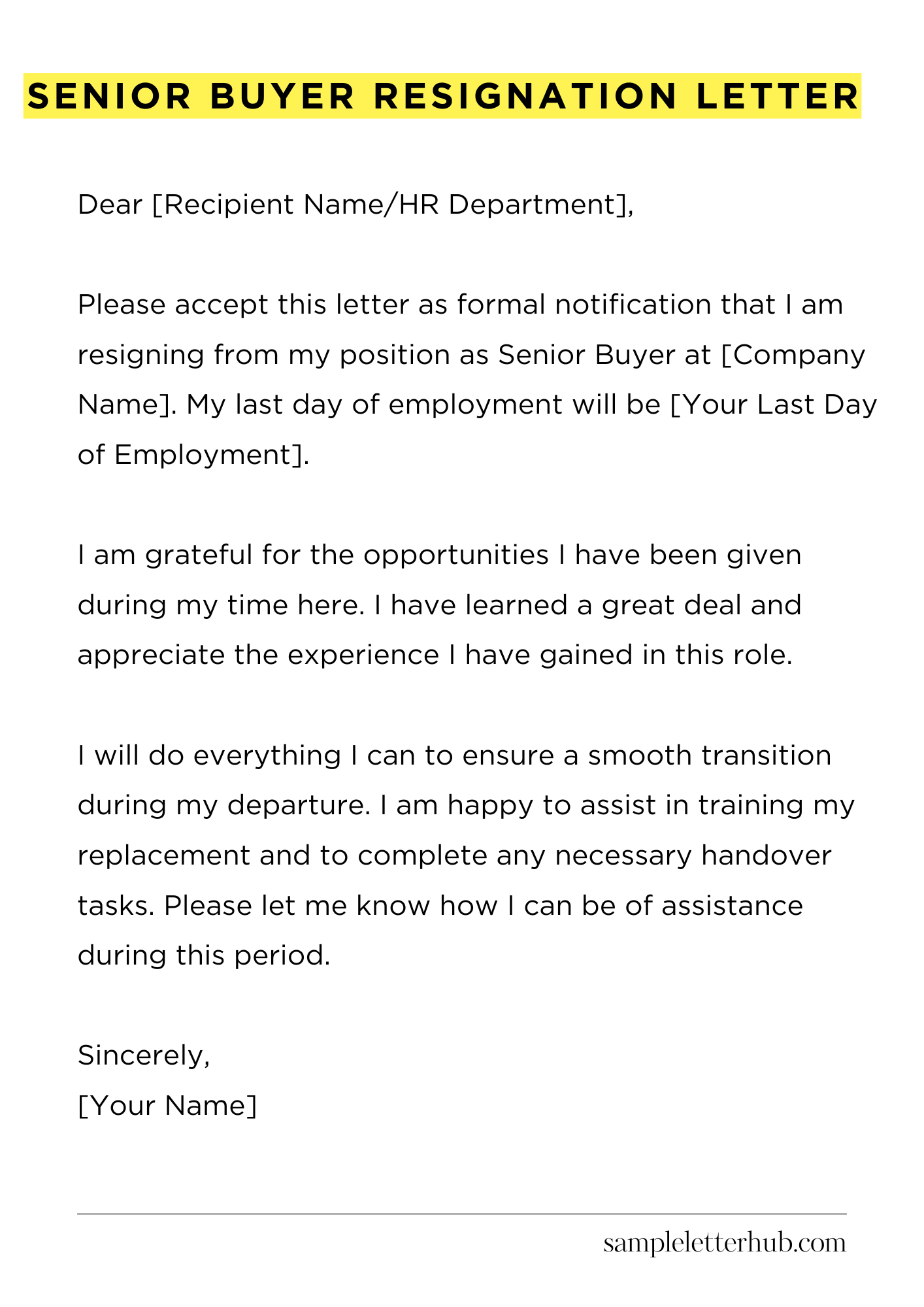 Senior Buyer Resignation Letter
