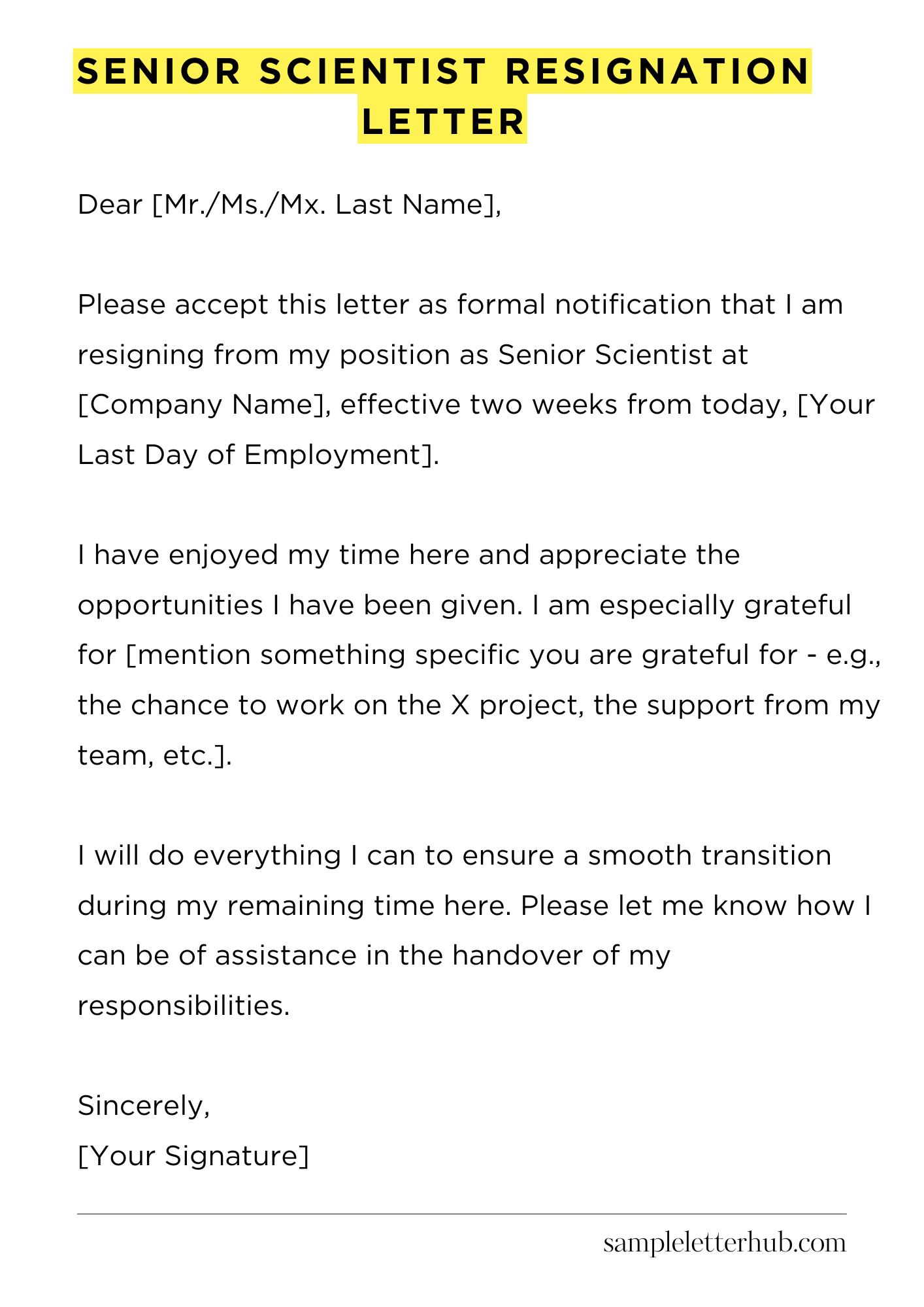 Senior Scientist Resignation Letter