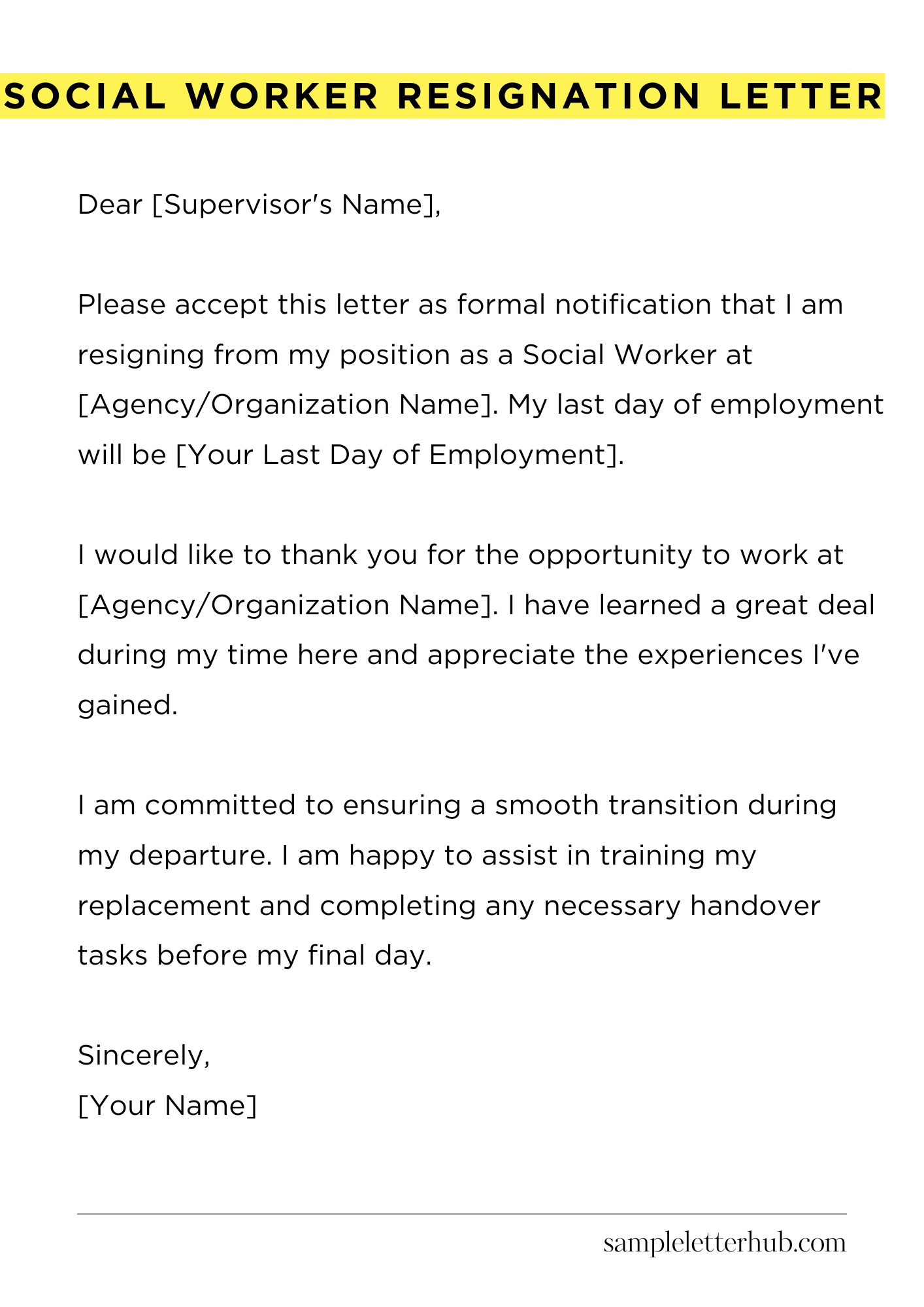 Social Worker Resignation Letter