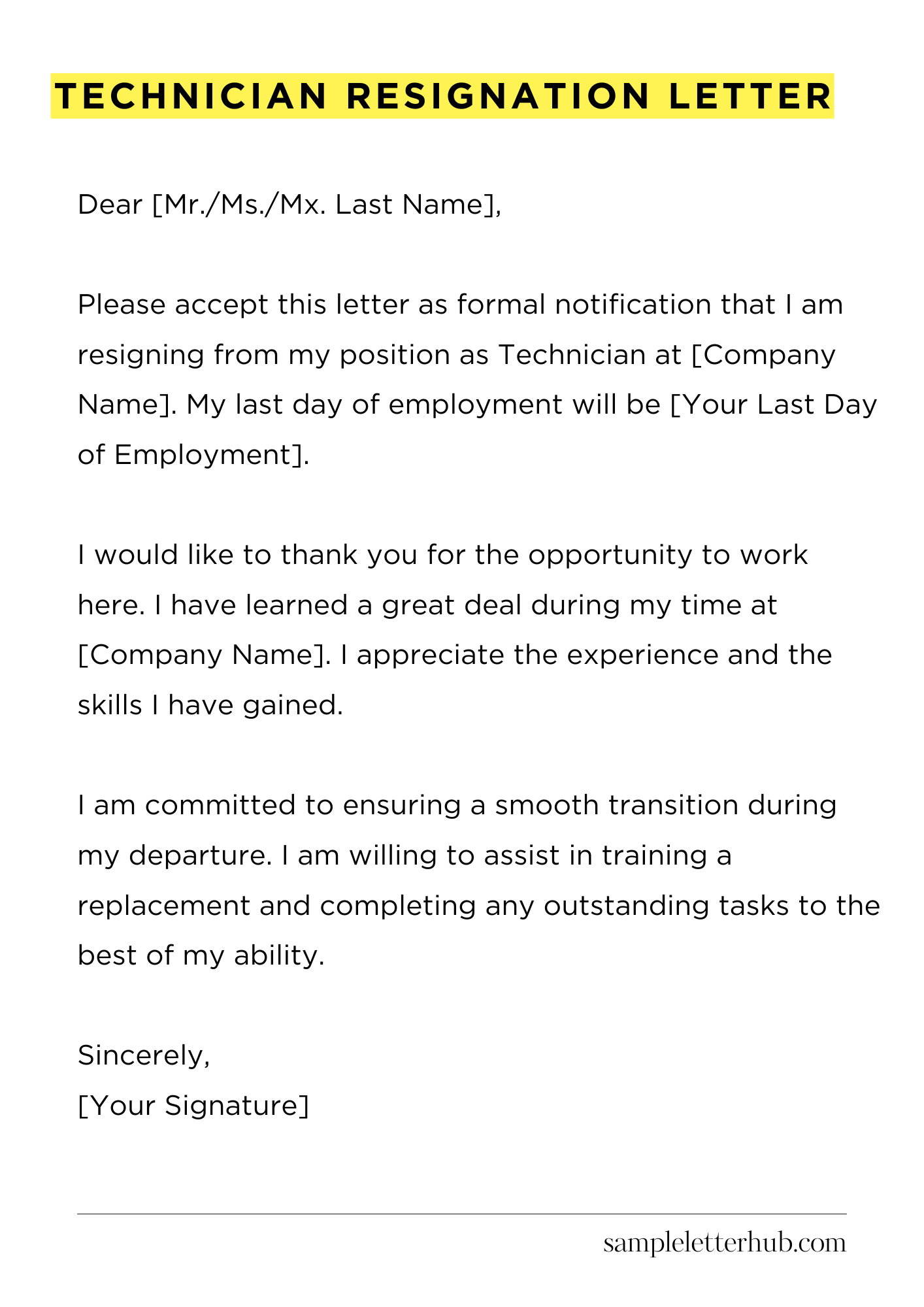 Technician Resignation Letter