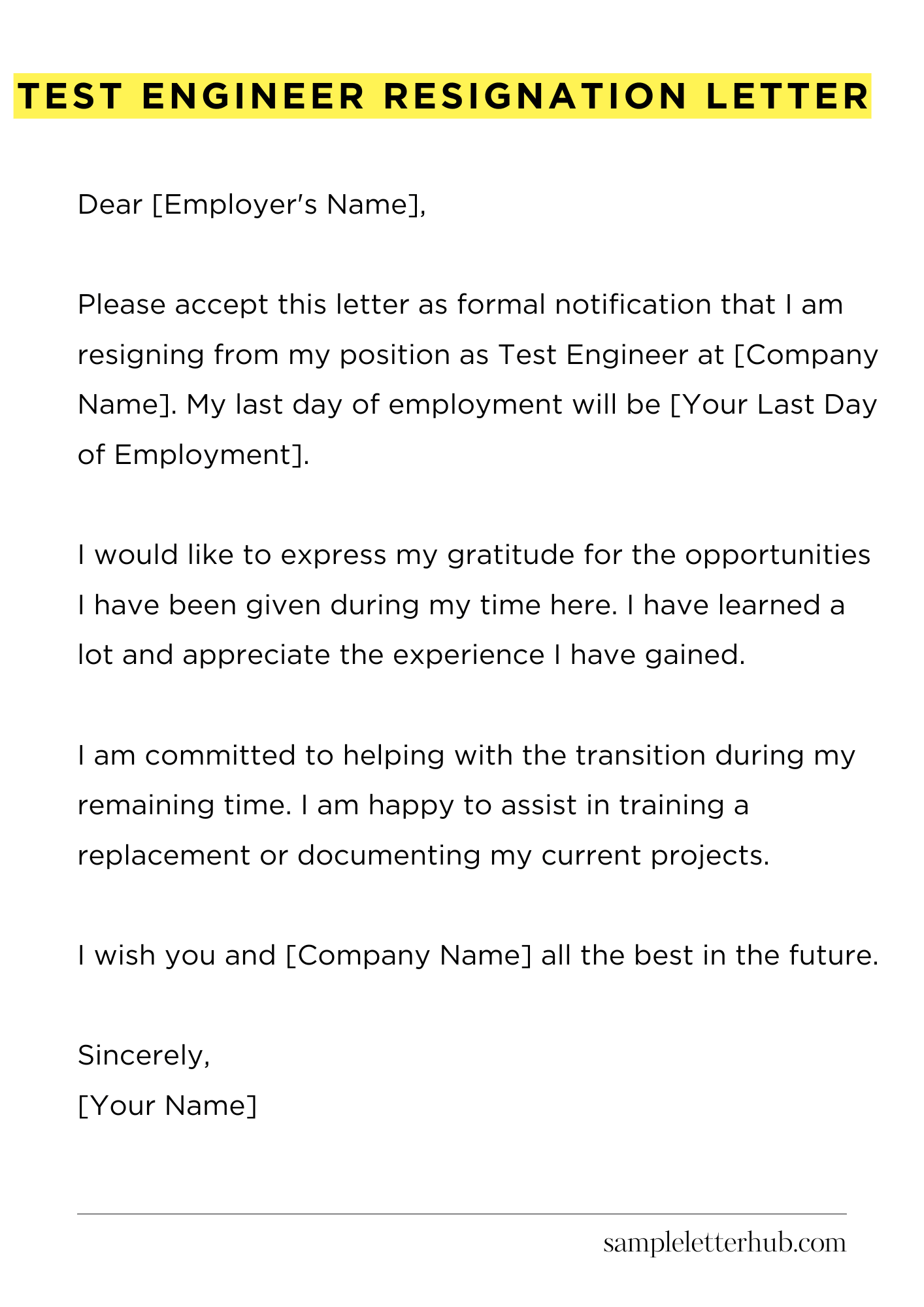Test Engineer Resignation Letter