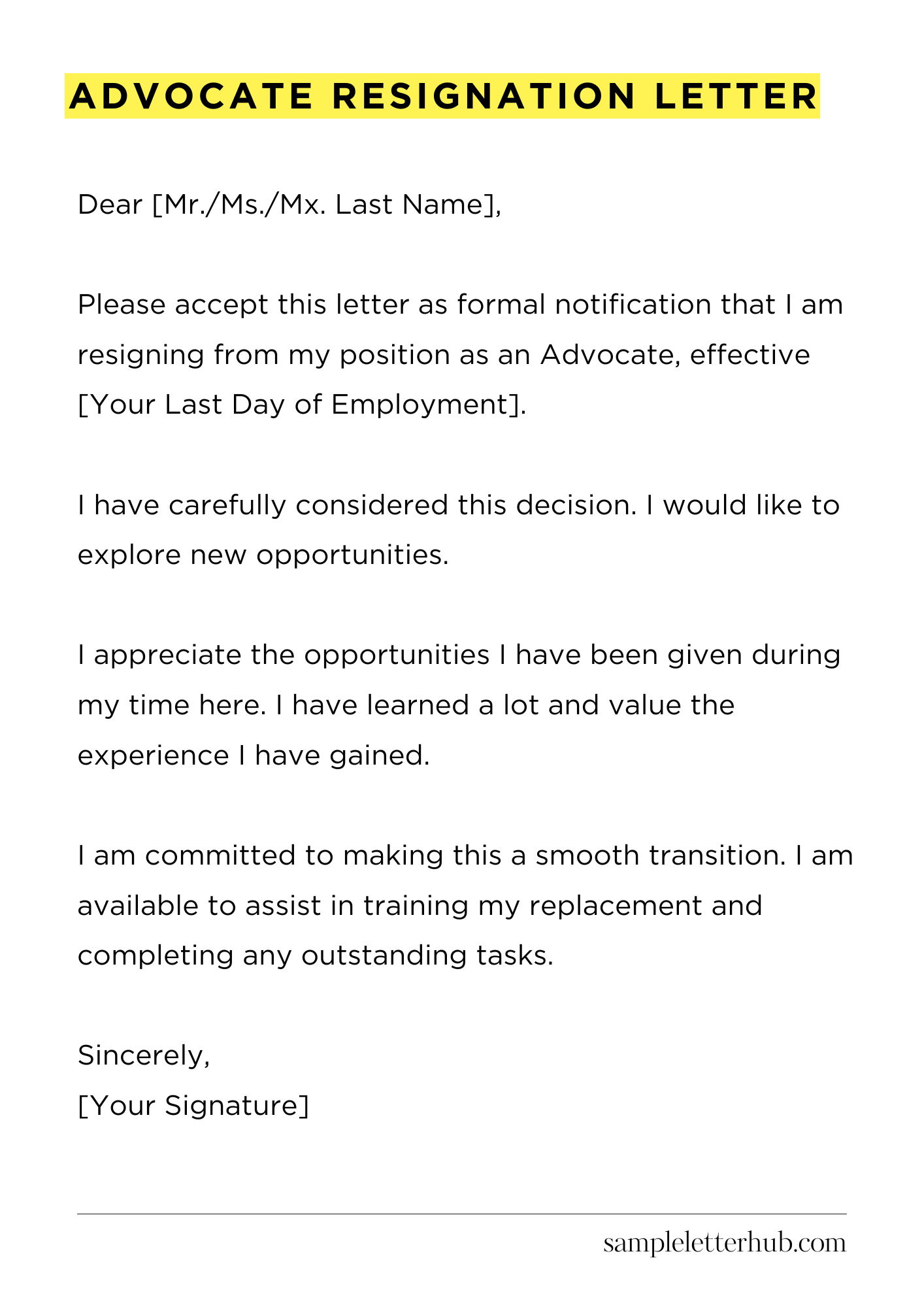 Advocate Resignation Letter