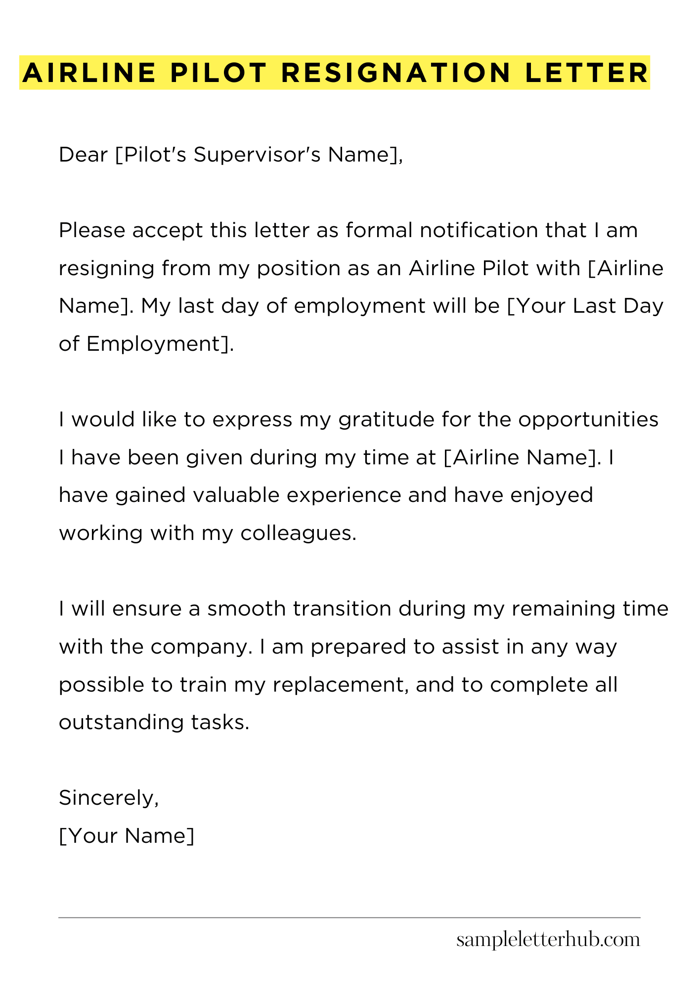 Airline Pilot Resignation Letter