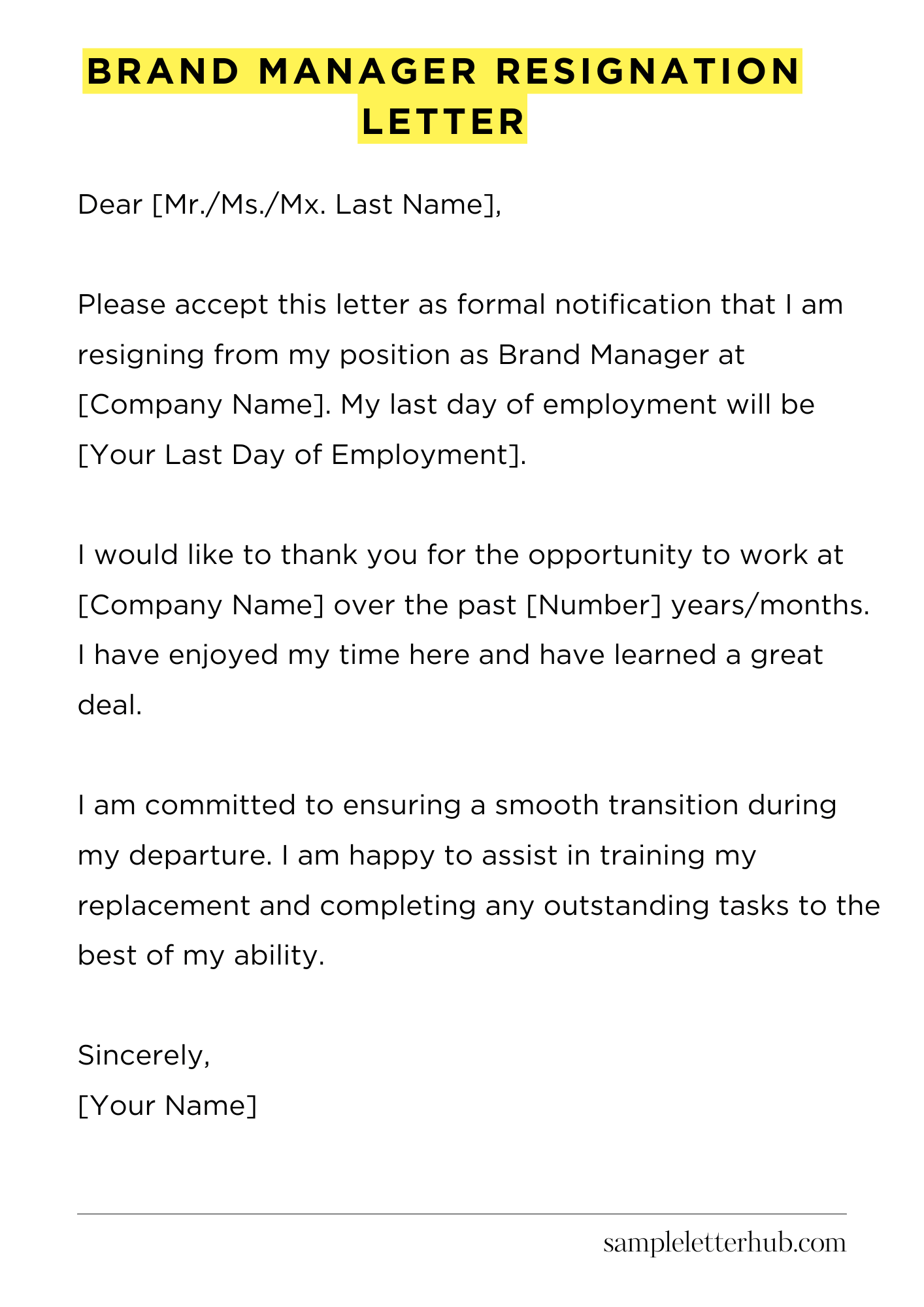 Brand Manager Resignation Letter