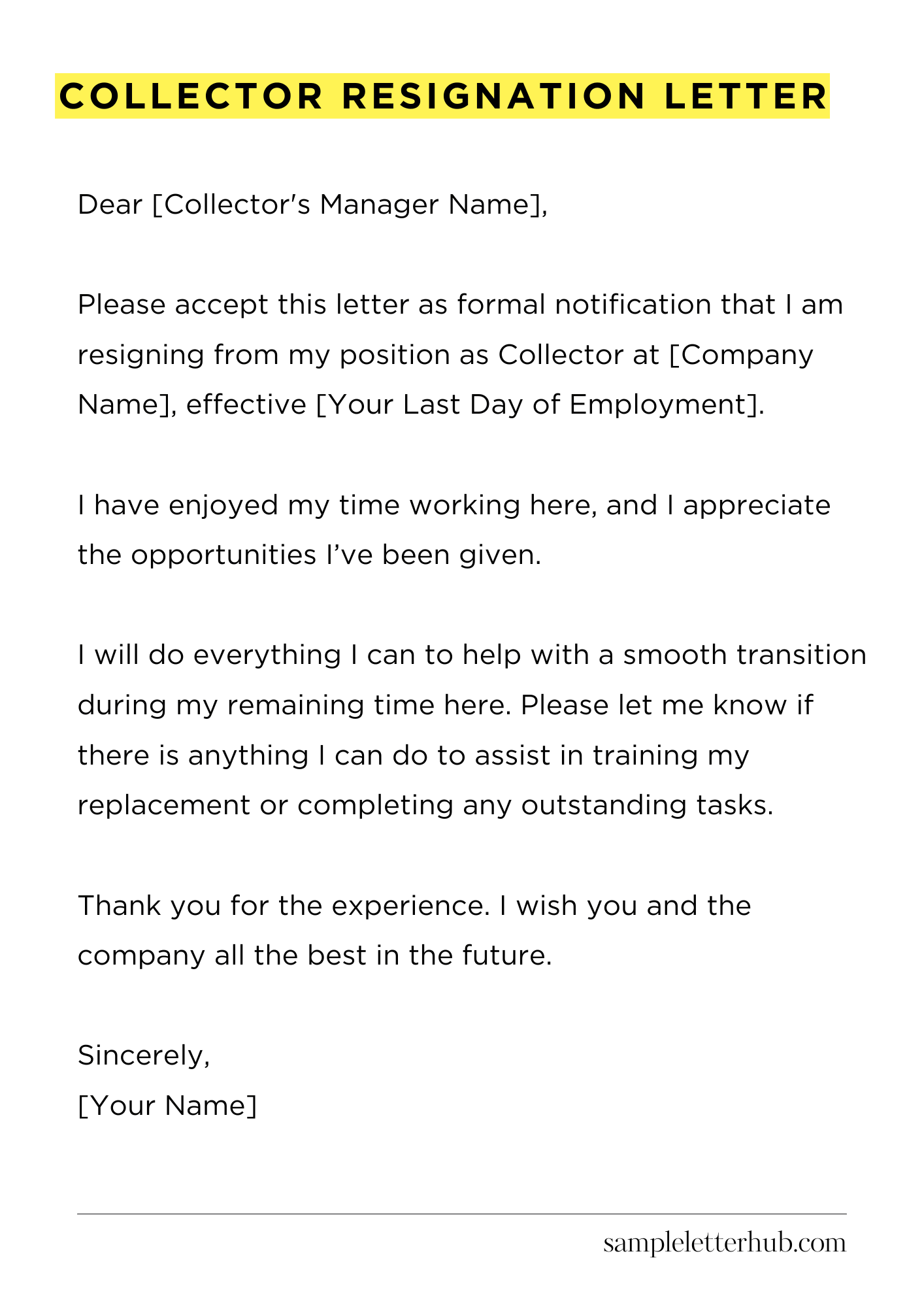 Collector Resignation Letter