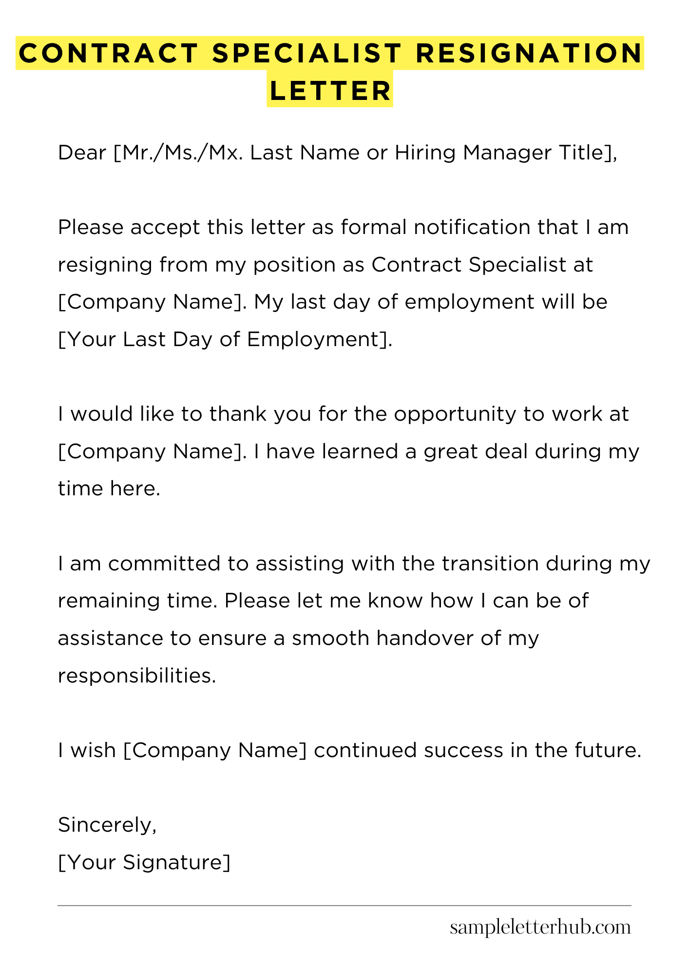 Contract Specialist Resignation Letter