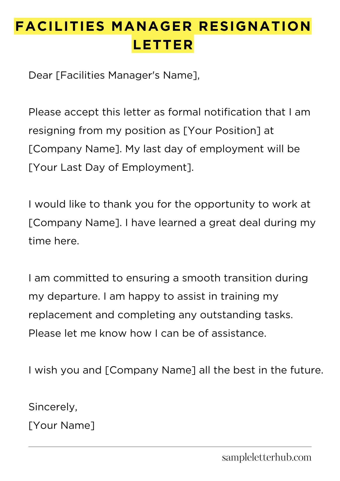 Facilities Manager Resignation Letter