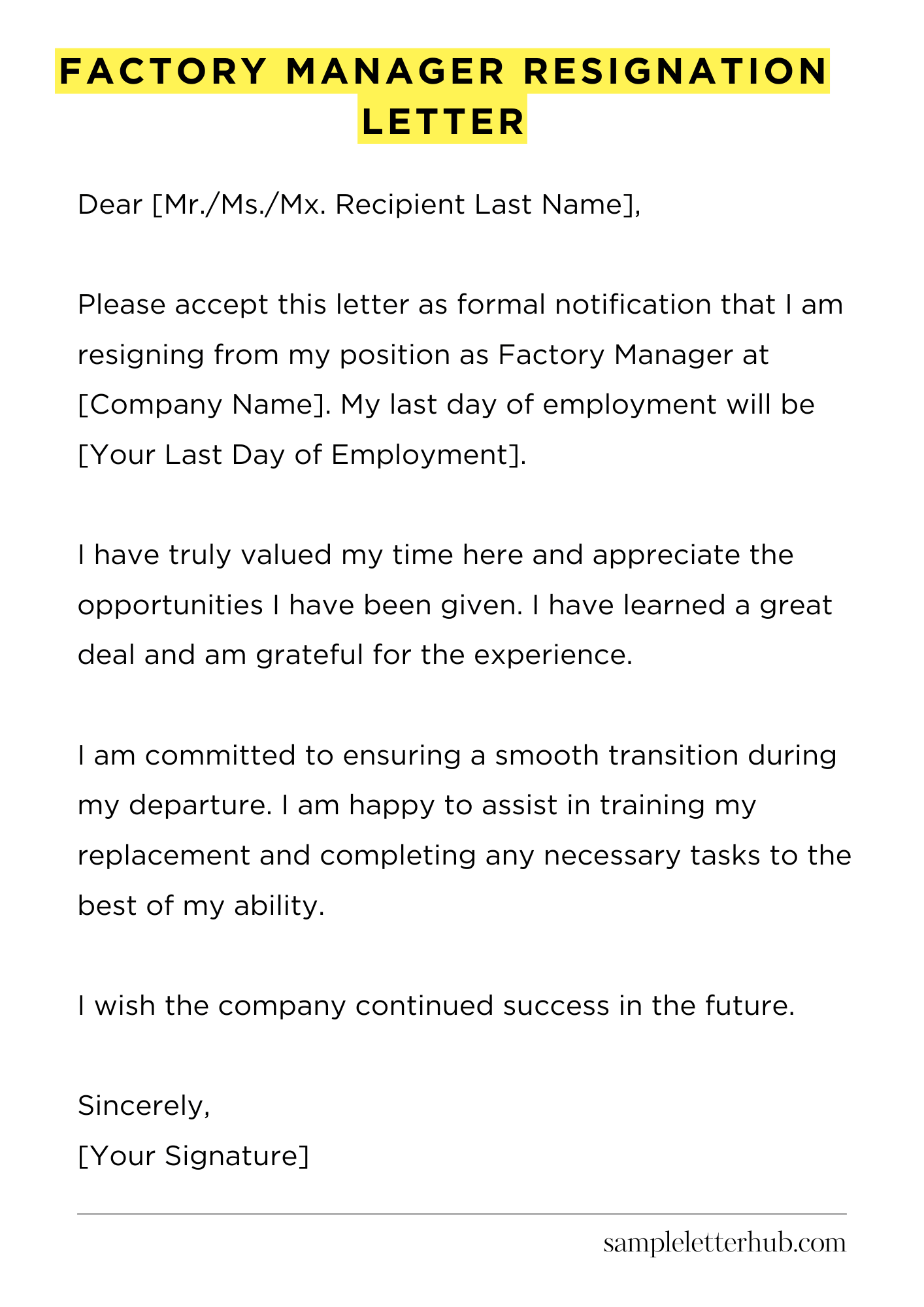 Factory Manager Resignation Letter