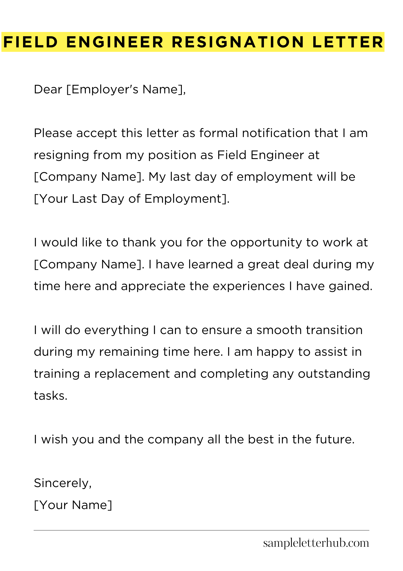Field Engineer Resignation Letter