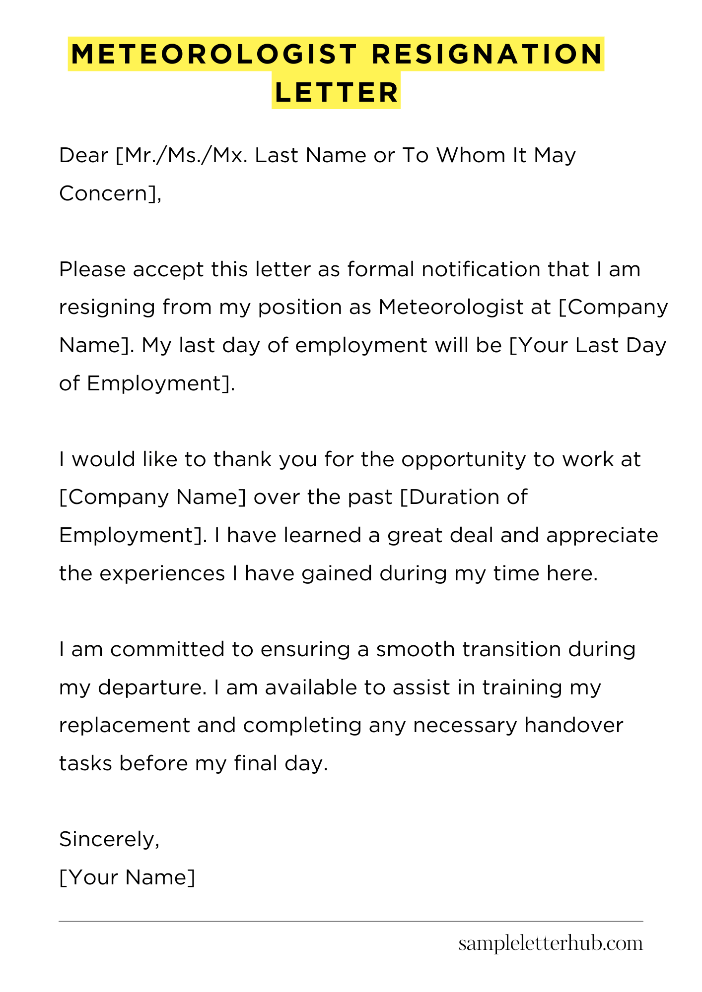 Meteorologist Resignation Letter