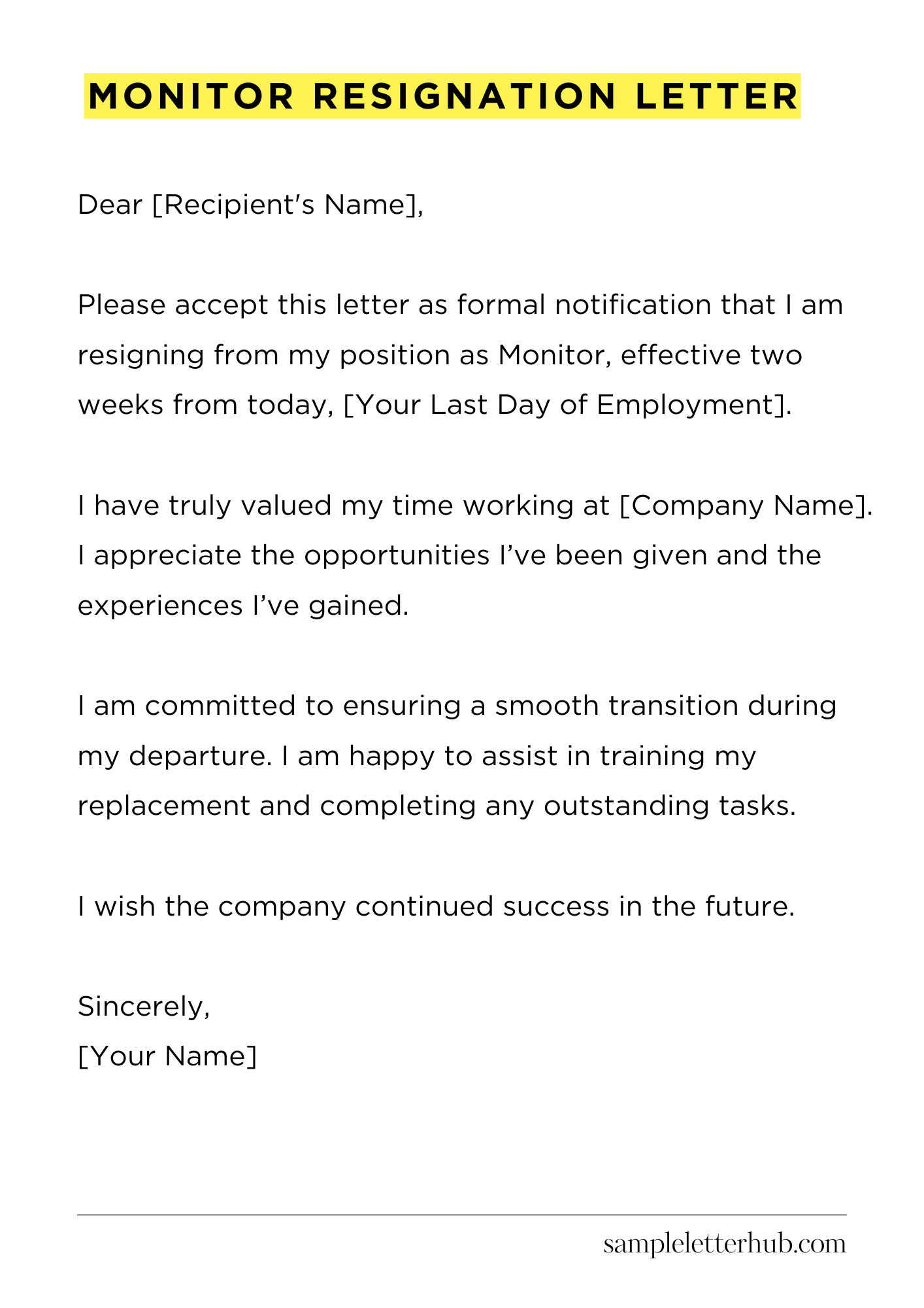 Monitor Resignation Letter