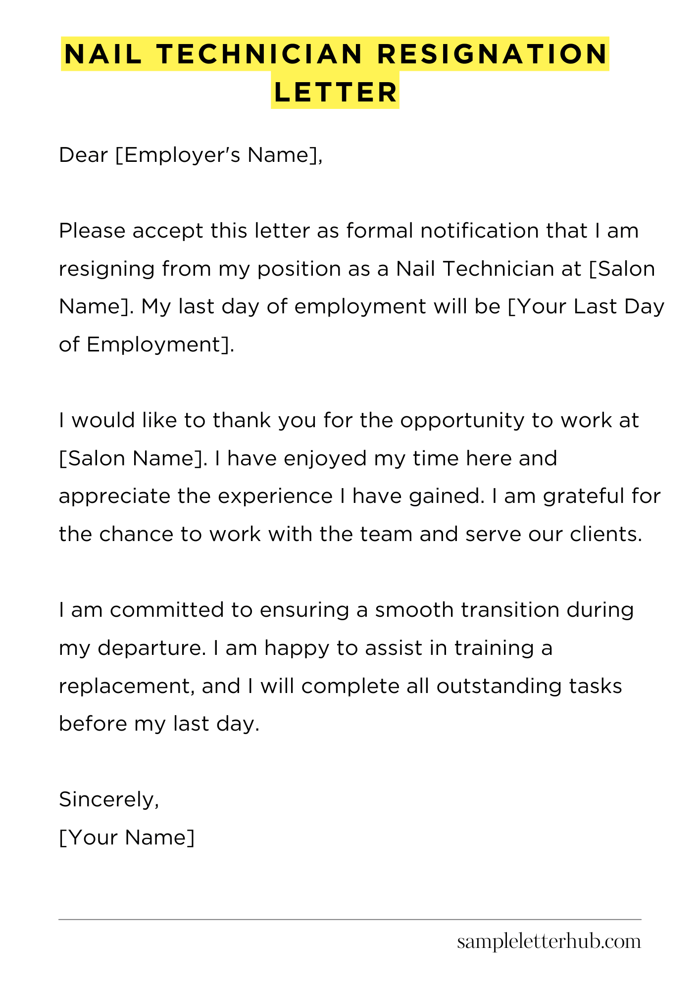 Nail Technician Resignation Letter