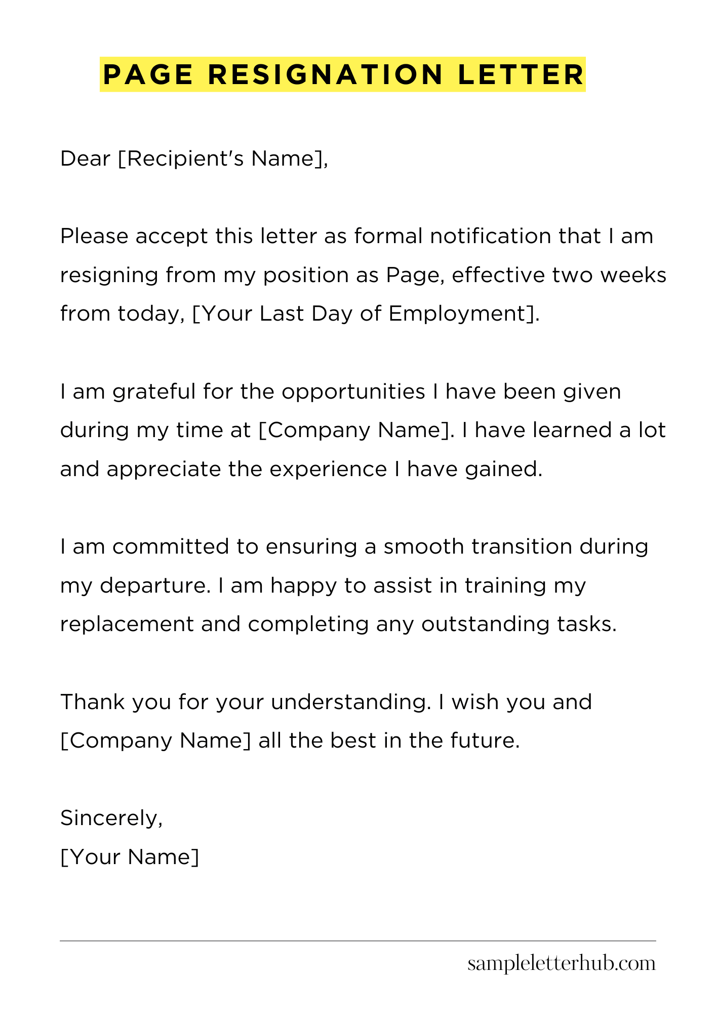 Page Resignation Letter