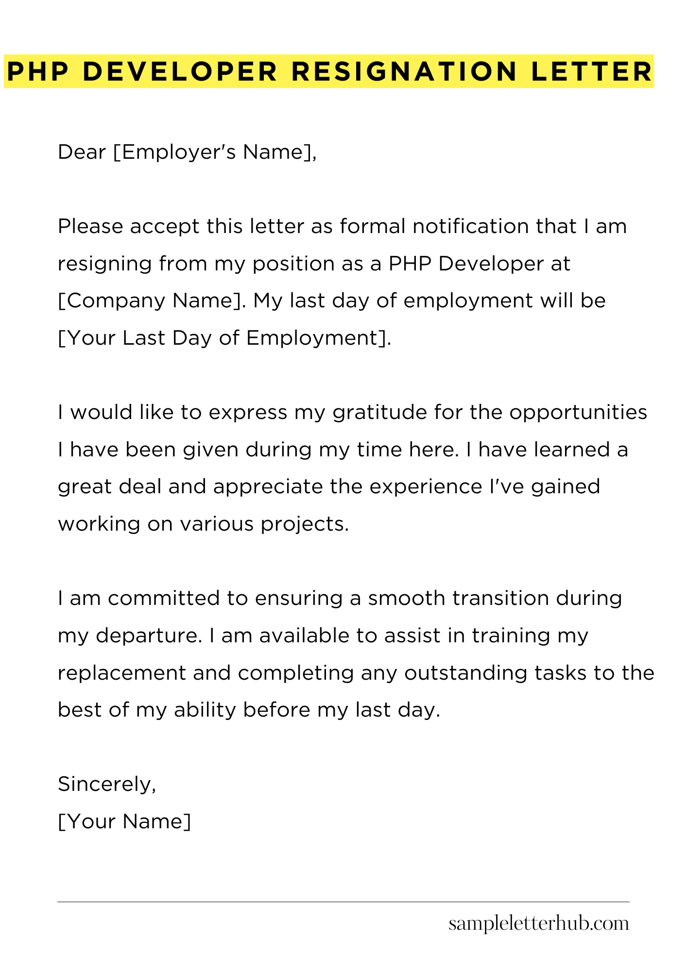Php Developer Resignation Letter