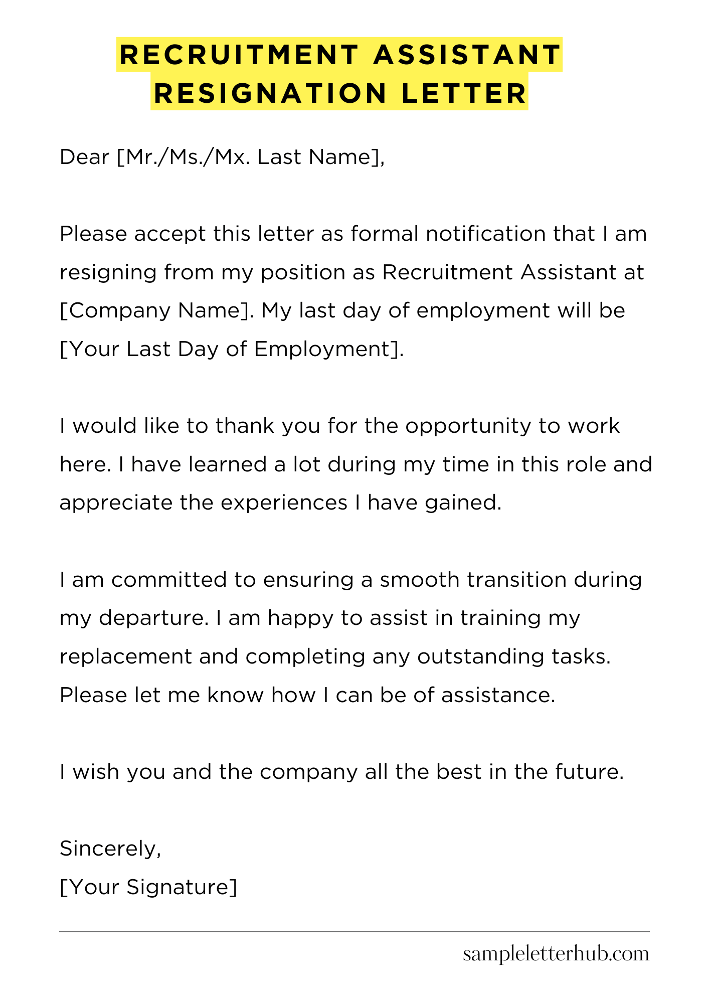 Recruitment Assistant Resignation Letter