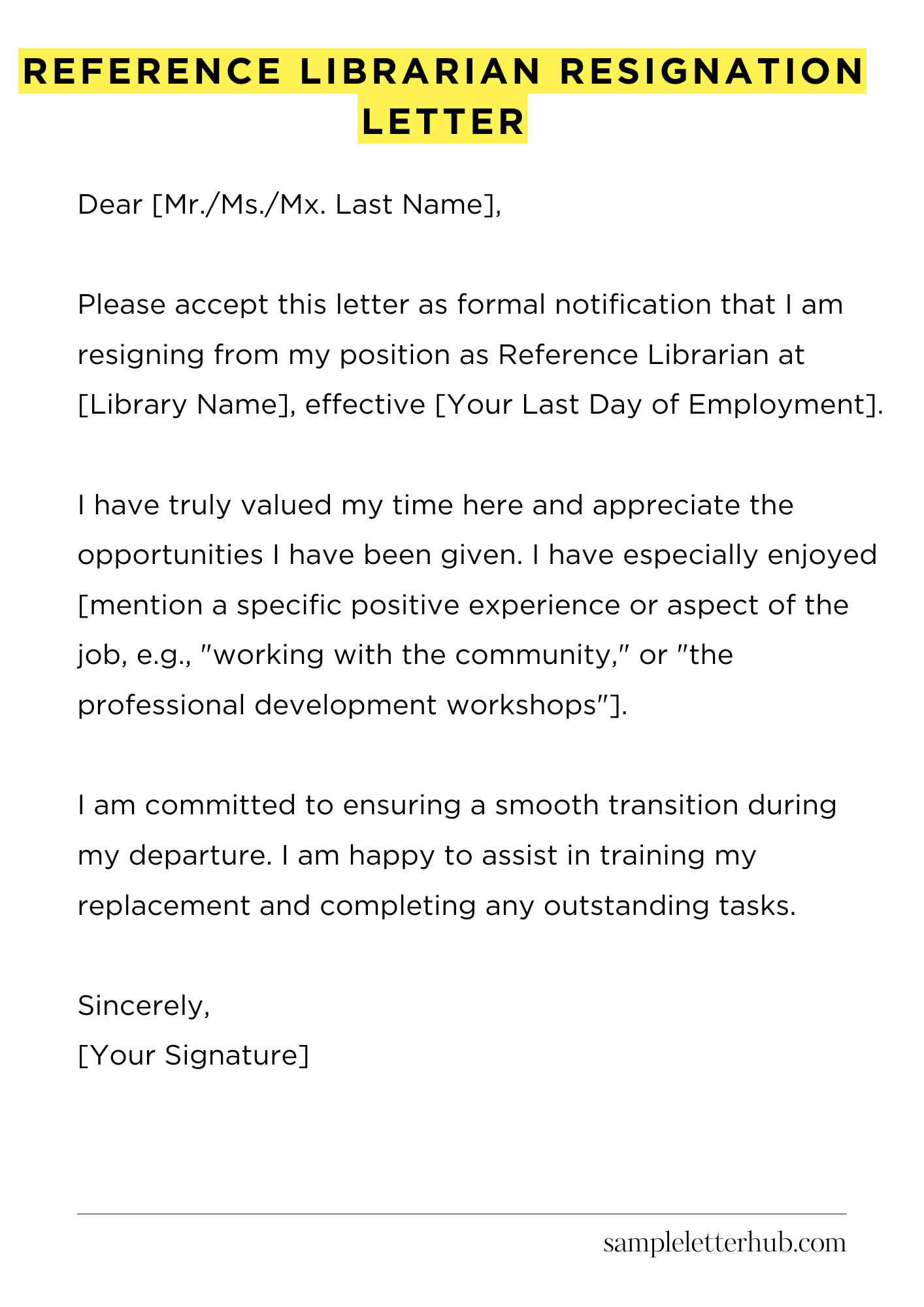 Reference Librarian Resignation Letter