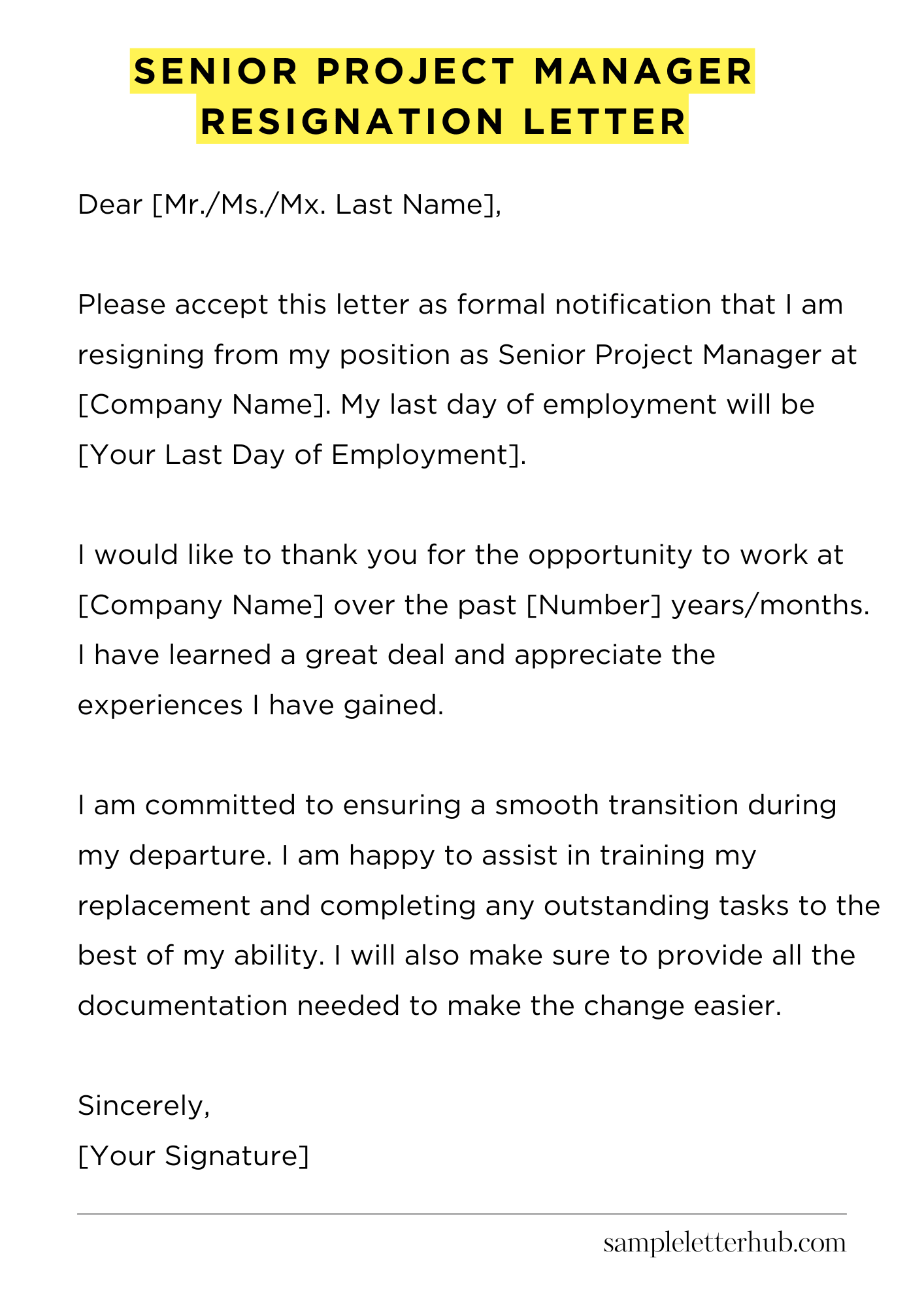 Senior Project Manager Resignation Letter